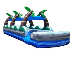 35' TROPICAL DUAL LANE INFLATABLE SLIP AND SPLASH SLIDE